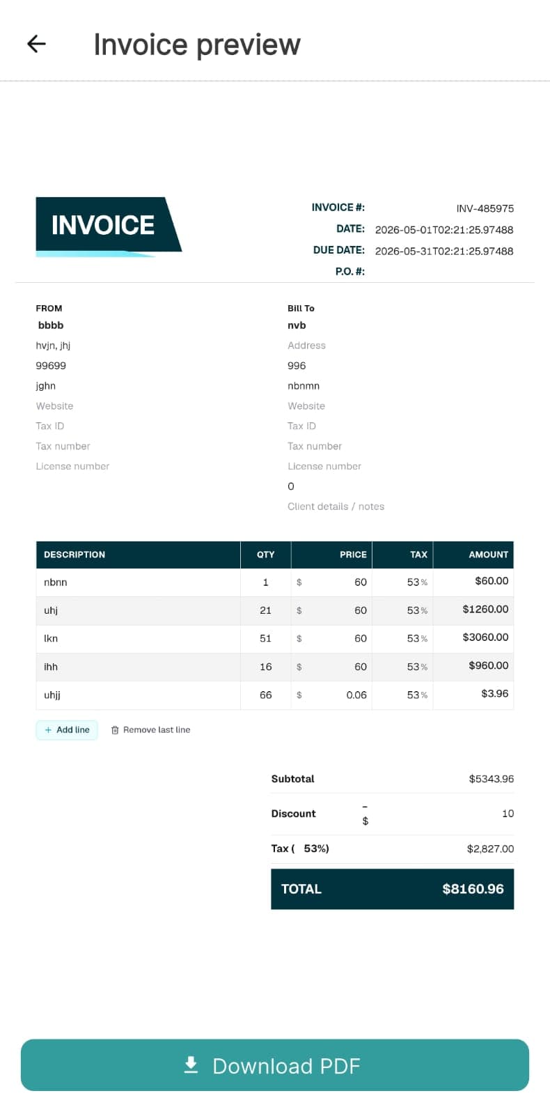 Easy Invoice template selection with live preview