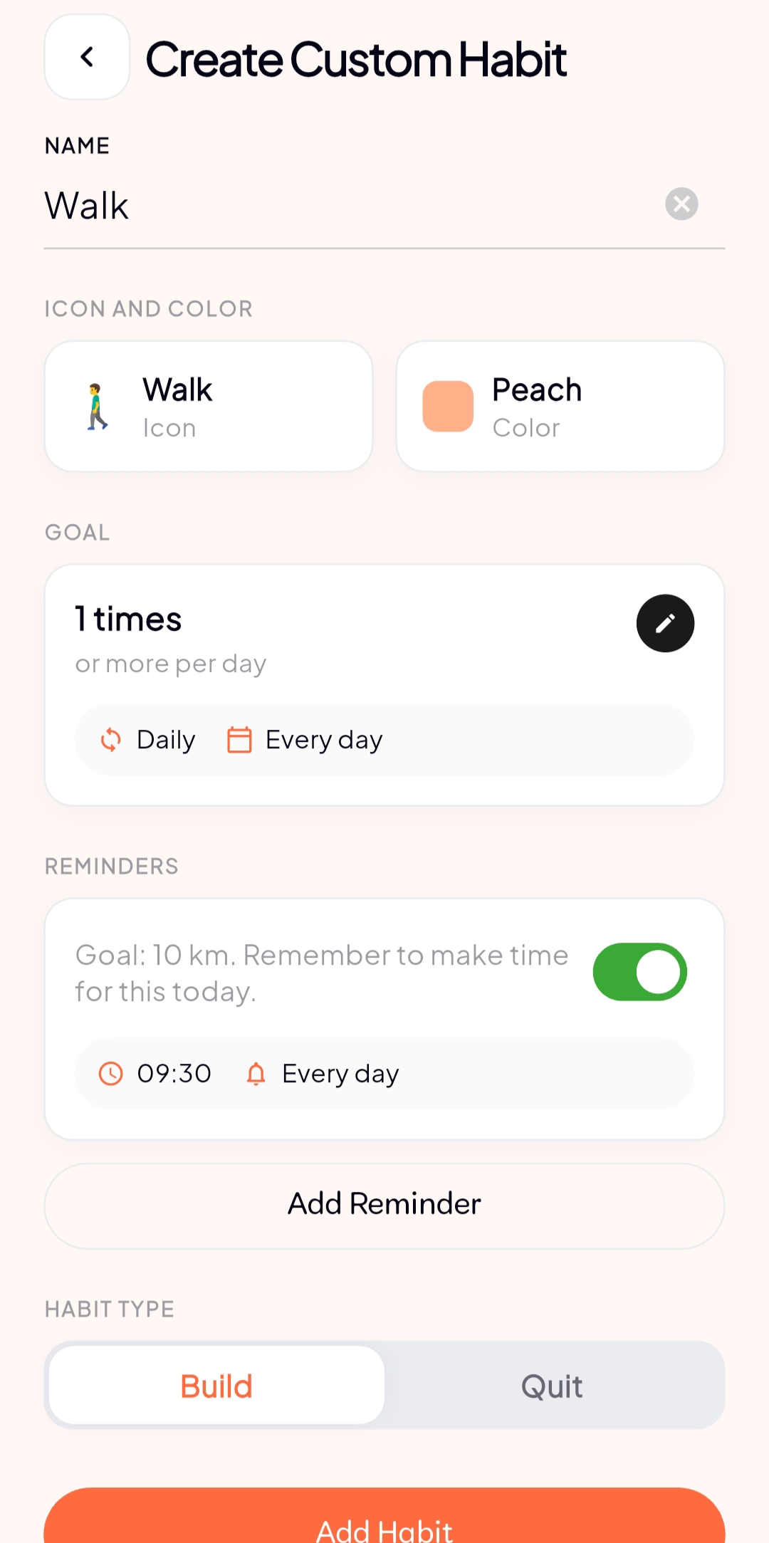 KYOTO Habit Tracker home dashboard with daily habits